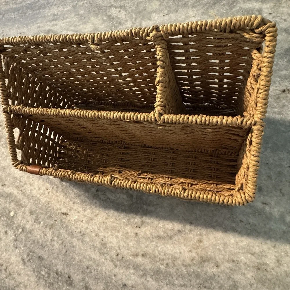 Wicker Basket Organizer Mail Stationary Holder Rectangle Divider Farmhouse